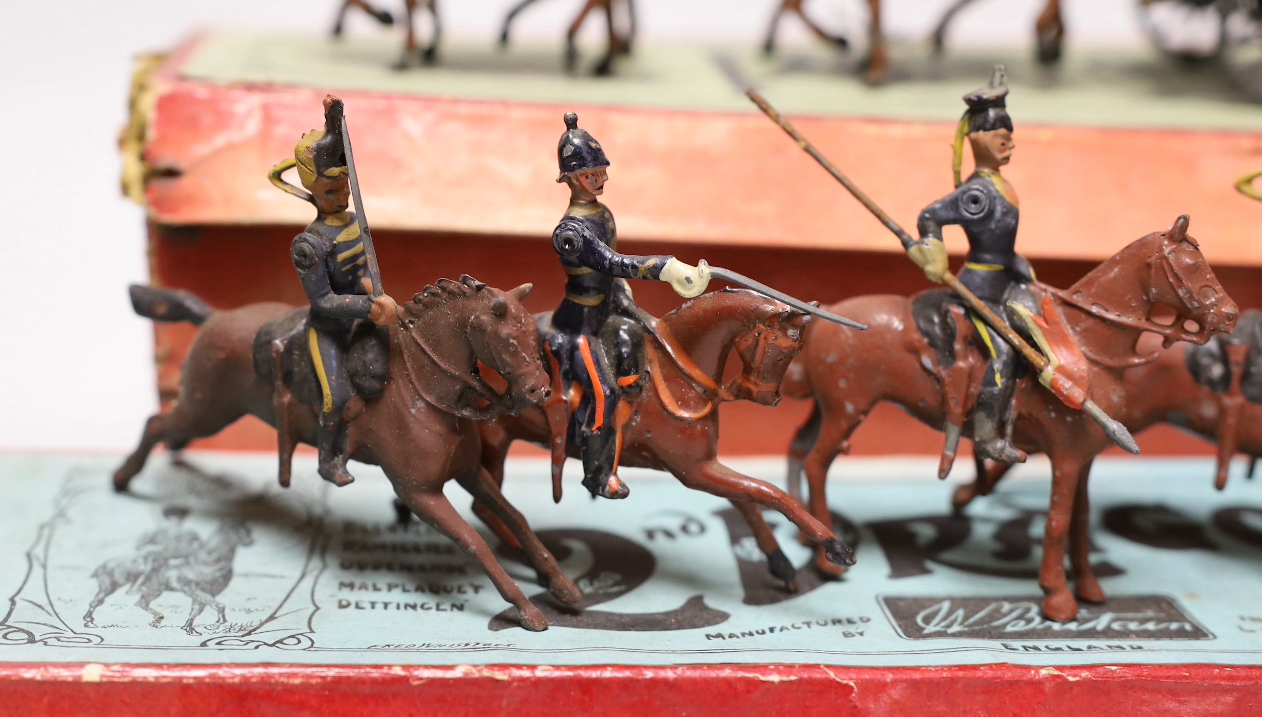 Britains set 203 Pontoon Section, in box, and Britains dragoons, now in set 32 box